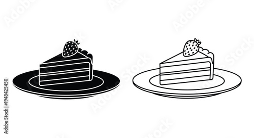 Two strawberry shortcake slices presented on plates a dark silhouette