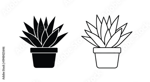 Two potted succulent plants depicted in a bold black silhouette