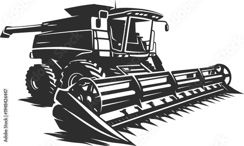 Agricultural Combine Harvester Machine Farming Equipment Vector Illustration.