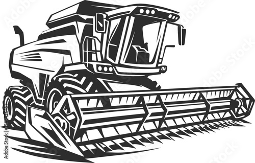 Agricultural Combine Harvester Machine Farming Equipment Vector Illustration.
