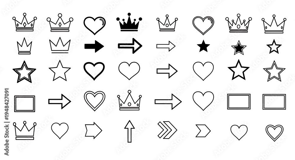 Fototapeta premium Collection of crown heart star and arrow icons