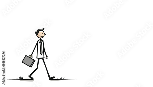 Cartoon businessman walking with a briefcase career
