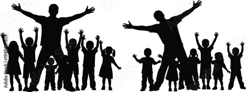 children, silhouettes, teacher, kids, education, school, learning, group, happy, celebration, teamwork, childhood, students, together, activity, play, success, people, isolated, concept