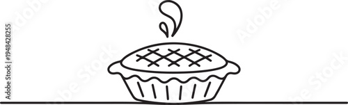 thanksgiving apple pie icon. one line art icon drawing vector