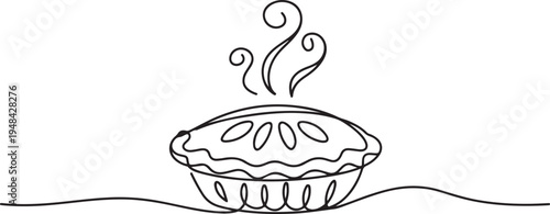 thanksgiving apple pie icon. one line art icon drawing vector