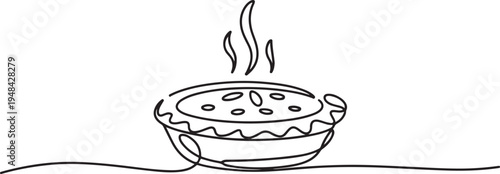 thanksgiving apple pie icon. one line art icon drawing vector