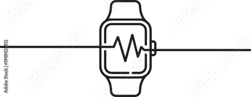 smart watch health heart rhythm. one line art icon drawing vector