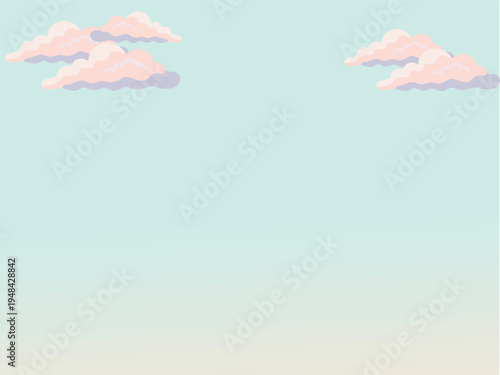 Soft pastel sky background with fluffy clouds and large copy space. Minimal dreamy vector illustration perfect for children designs, nursery backgrounds, greeting cards, invitations and calm nature 