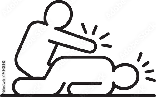 one person slaps and punches the other person. The slapped person falls to the ground and faints. one line art icon drawing vector
