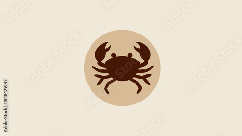 A crab silhouette in a solid color on a rounded background against a neutral backdrop