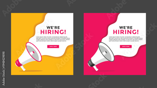 megaphone with We are hiring speech bubble banner vector design