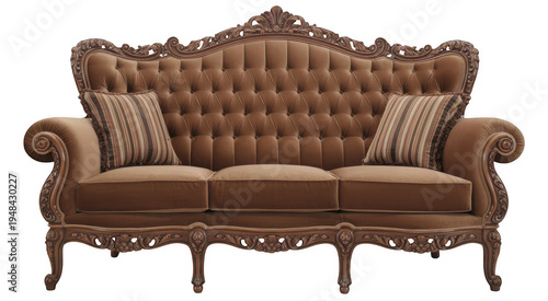 Brown tufted upholstered sofa with pillows brown sofa tufted sofa isolated on a transparent background