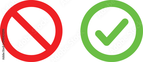 Visual representation of correct and incorrect actions using check and prohibition symbols Vector