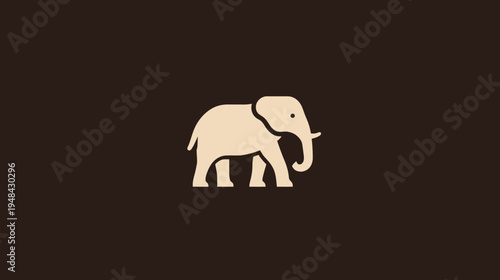 A simple, cream-colored elephant illustration on a dark brown background
