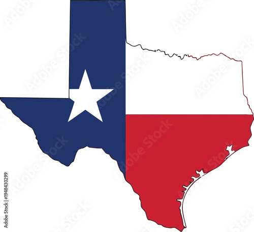 The distinctive flag of the state of texas with its iconic star and colors. Vector