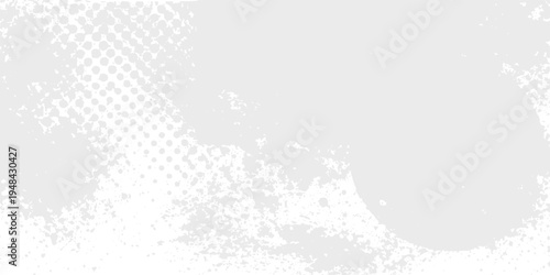 A minimalist light gray background featuring abstract halftone dots and rough distressed texture
