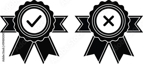 Two ribbons depicting approval and disapproval with check and cross marks inside Vector