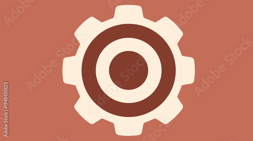 Gear icon with a circle at the center on a solid background in earth-tone colors