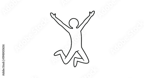 Joyful stick figure jumping with arms raised happy