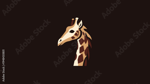 A stylized illustration depicting a giraffe's head and neck in shades of brown against a dark backdrop