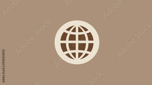 A simple, minimalist illustration of a stylized globe in earth tone colors on a neutral background