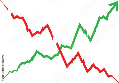 Contrasting upward and downward stock market trend lines in contrasting colors Vector