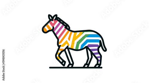 Stylized, brightly colored zebra illustration against a white background. Features thick black outline