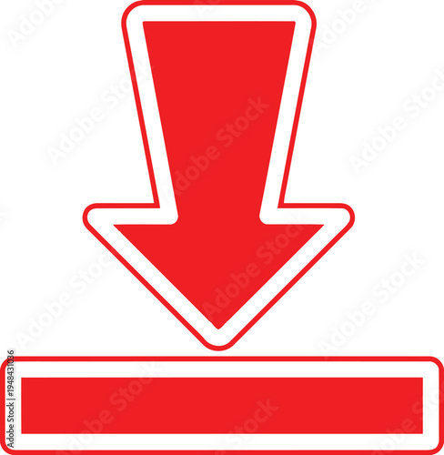A bold red downward arrow pointing to a horizontal bar for direction indication. Vector