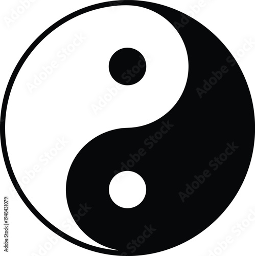 yin yang symbol silhouette, tao philosophy balance concept, harmony duality sign, traditional Chinese spirituality icon isolated white background