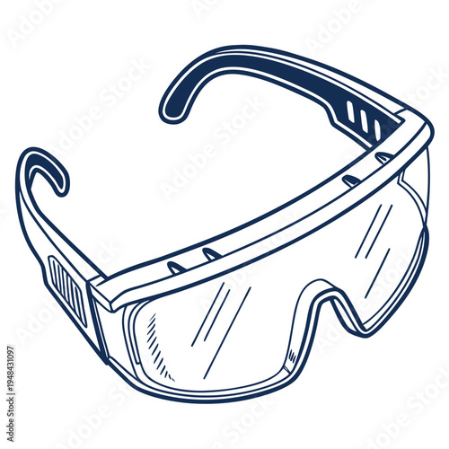 Blue line of safety glasses with clear lenses and black frame goggles protective eyewear