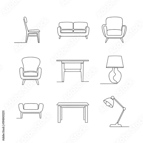 Furniture pieces for living room interior.