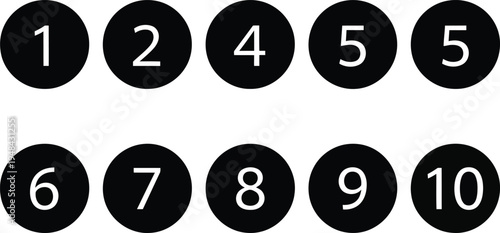 Two rows of black circular buttons labeled with numbers one through ten excluding three Vector