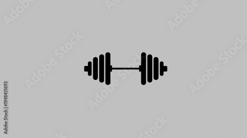A simple, black barbell icon on a light gray background, centered within the frame