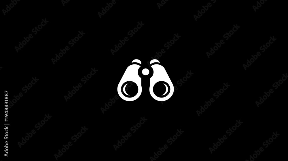 Obraz premium A white illustration of binoculars is centered on a black background, simple and clear