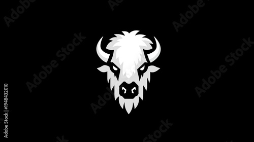 A stylized illustration features a white bison head centered against a black backdrop