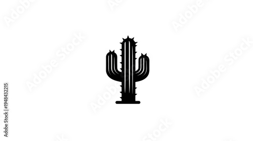 A stylized black and white illustration of a cactus on a white background