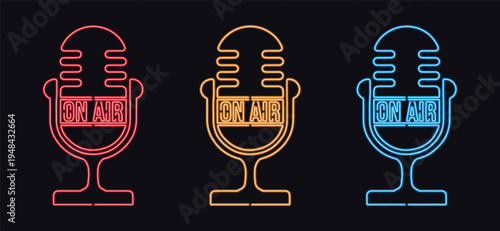 Neon On Air Sign with Radio Broadcaster and Signal Waves