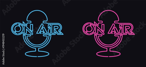Neon On Air Sign with Radio Broadcaster and Signal Waves