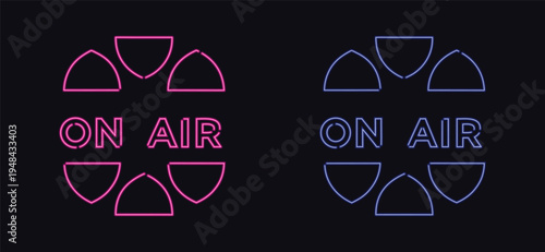 Neon On Air Sign with Radio Broadcaster and Signal Waves