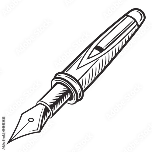Black and white of a sleek fountain pen sleek pen nib writing instrument simple