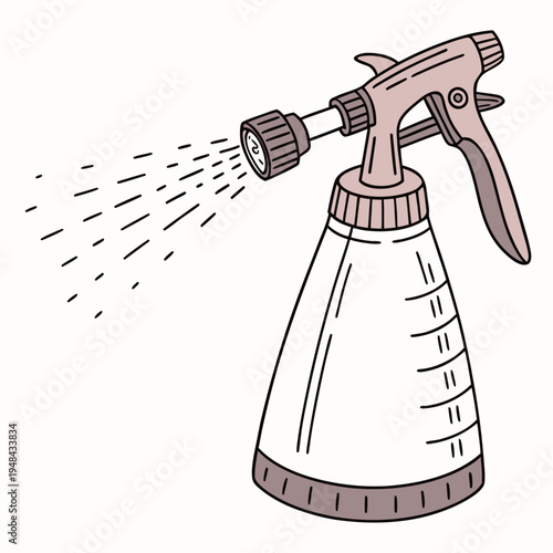 Spray bottle with nozzle and liquid spray cleaning gardening