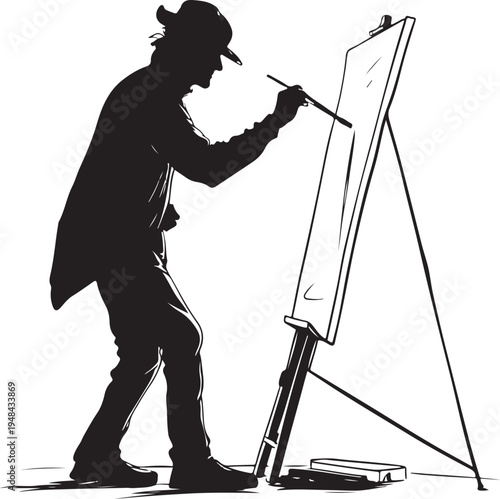 Silhouette of an artist painting in a focused and determined manner