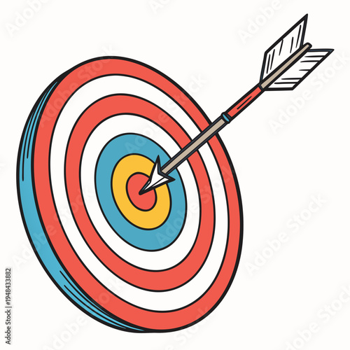 Colorful target with arrow hitting bullseye