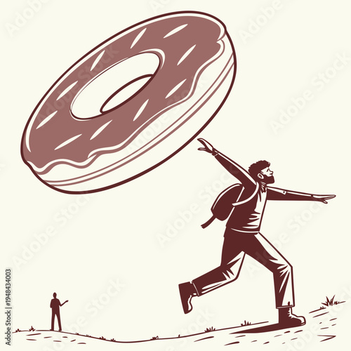 Man running with giant brown donut