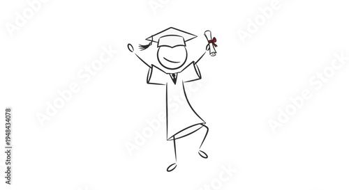 Stick figure graduate celebrating with diploma graduation
