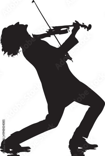 Dynamic silhouette of a violinist in mid-performance with intense expression