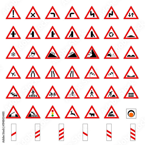 Triangular Warning Road Signs Vector Set