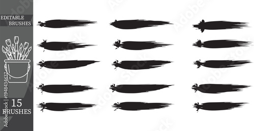 Set of 15 editable brushes vector