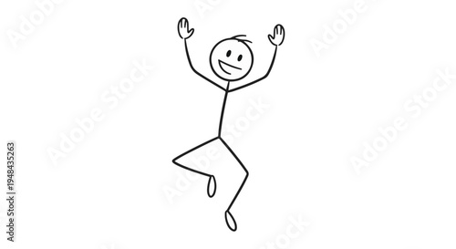 Stick figure jumping with joy happy excited