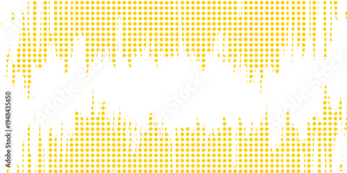 Yellow halftone corner gradient texture. Fading cartoon polka dot background. Dotted tilted gradation pattern. Fading comic pop art overlay backdrop. Vector slant frame halfton patern effect wallpaper